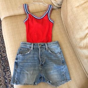 Bodysuit by Bershka and denim shirt by Denim Forum